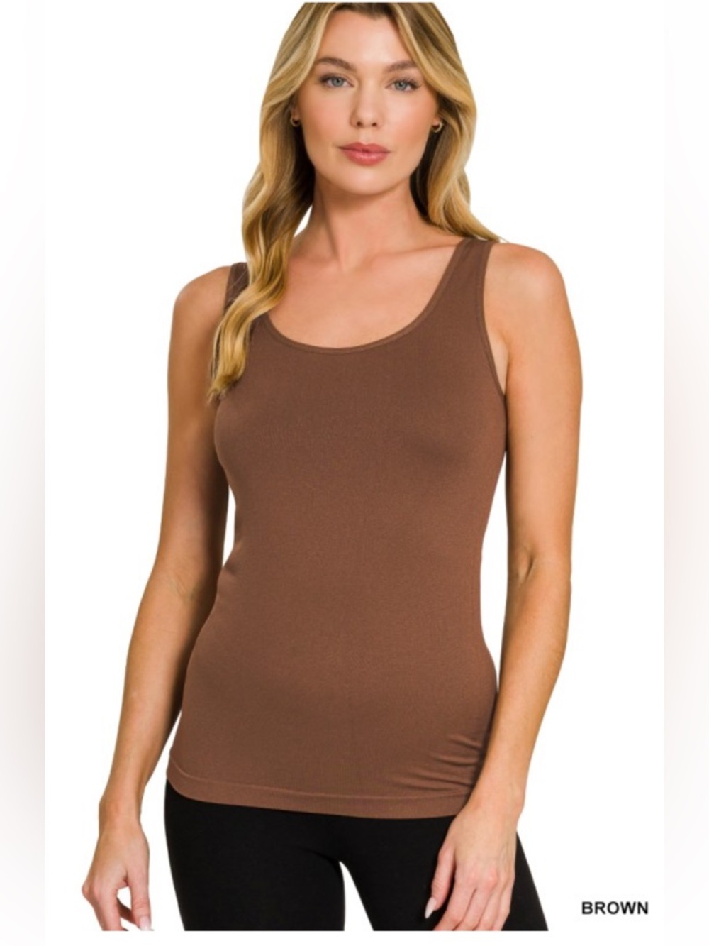 Zenana Brown stretchy Seamless Two Way Tank Top